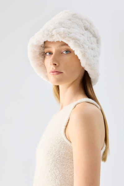 New Unreal Fur x Free People Ice Queen Yeoman Faux Fur Bucket Hat Cap Free People Ice Queen faux fur bucket hat in animal print | ASOS main image 2